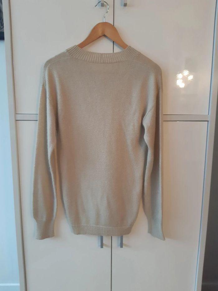 Adorable pull beige col V Vintage. Preppy style. T 36. Fait main - photo numéro 7