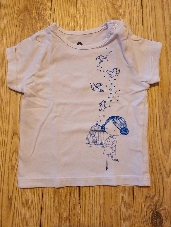 T-shirt blanc et bleu OZ 3mois fille