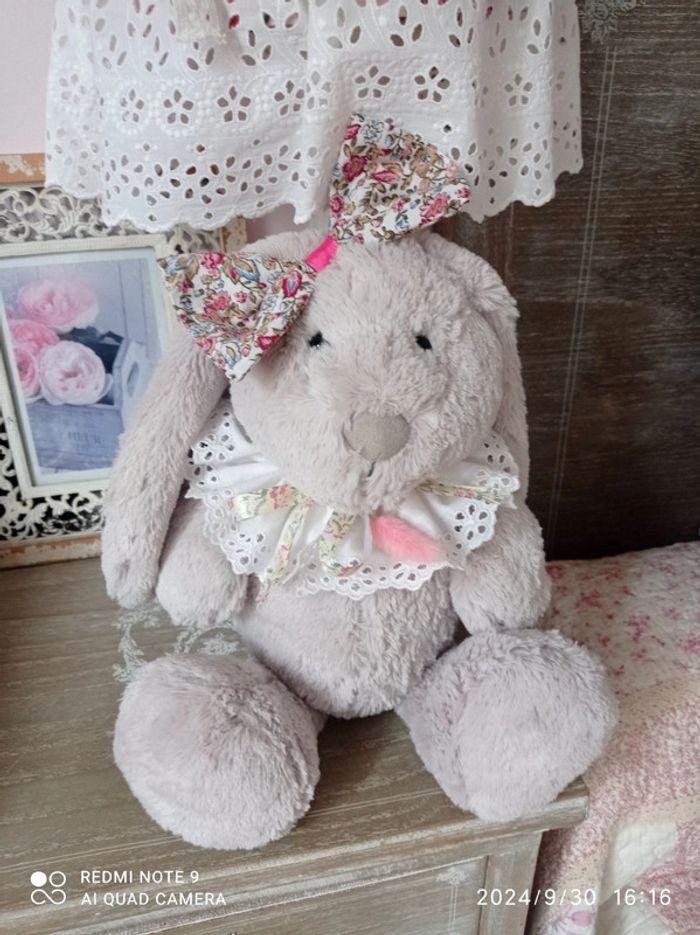 Lapin rétro noeud liberty et col broderie anglaise - photo numéro 10