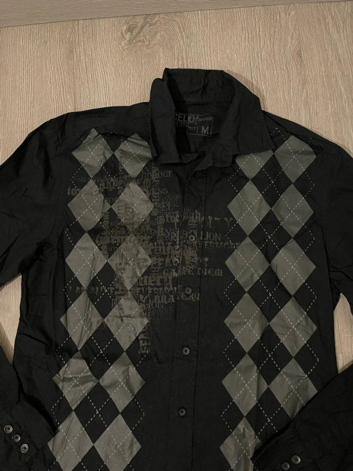 Chemise à manches longues noir carreaux et écriture devant gris celio taille M - photo numéro 2