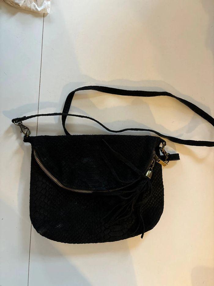 Sac bandoulière noire croûte de cuir Blue Lemon - photo numéro 1