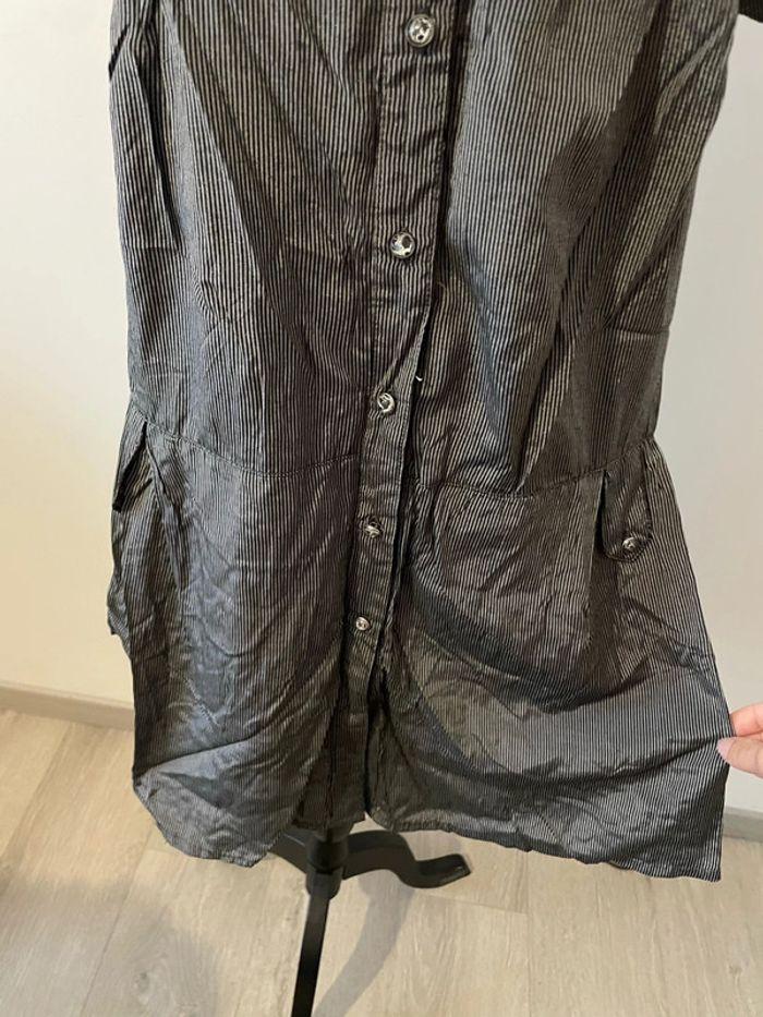 Robe chemise gris rayé noir à manches courtes tolentino taille S - photo numéro 4