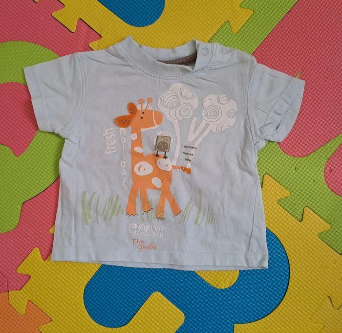 T-shirt manches courtes bleu girafe, cadet rouselle, taille 3 mois (62 cm) - photo numéro 1