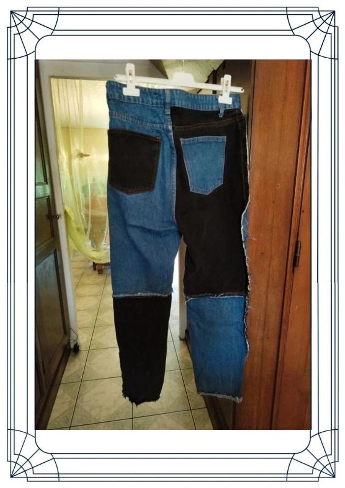 Jeans bleu et noir patchwork vintage y2k M/38 - photo numéro 8