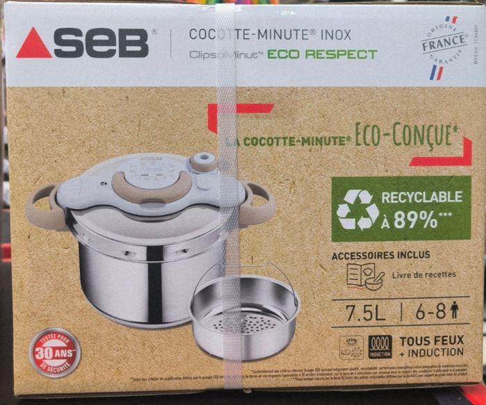 Seb P4624871 Clipso Minut Eco Respect Cocotte-Minute 7.5l. Autocuiseur Induction. 90% Recyclable. Cuisson Rapide. Fabriqué En France - photo numéro 2