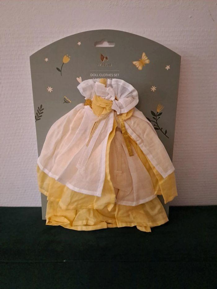 Dress doll Robe poupée fabelab neuve jaune blanc pour Elf fée coton - photo numéro 1