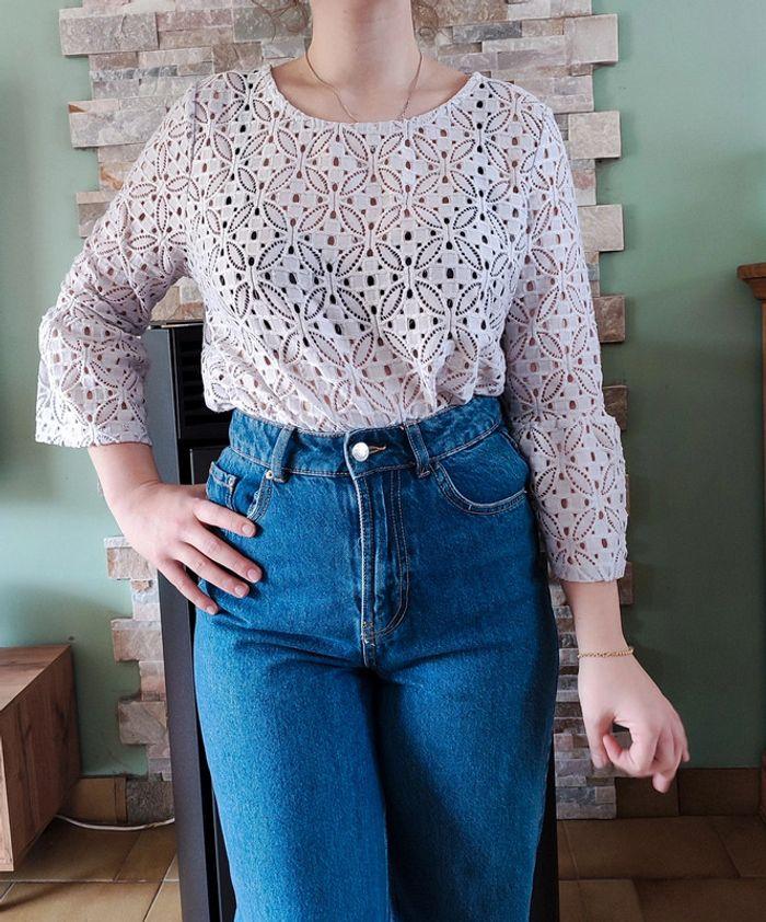 Blouse chemisier blanc effet dentelle fleurie vintage 42 - photo numéro 1