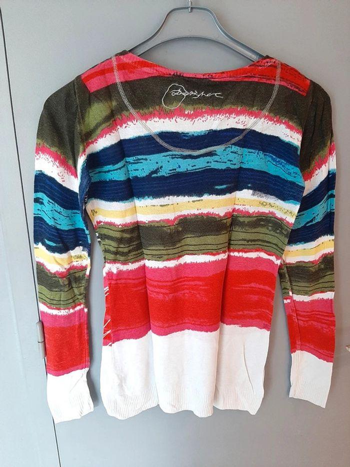 pull col V Desigual multicolore taille L - photo numéro 2