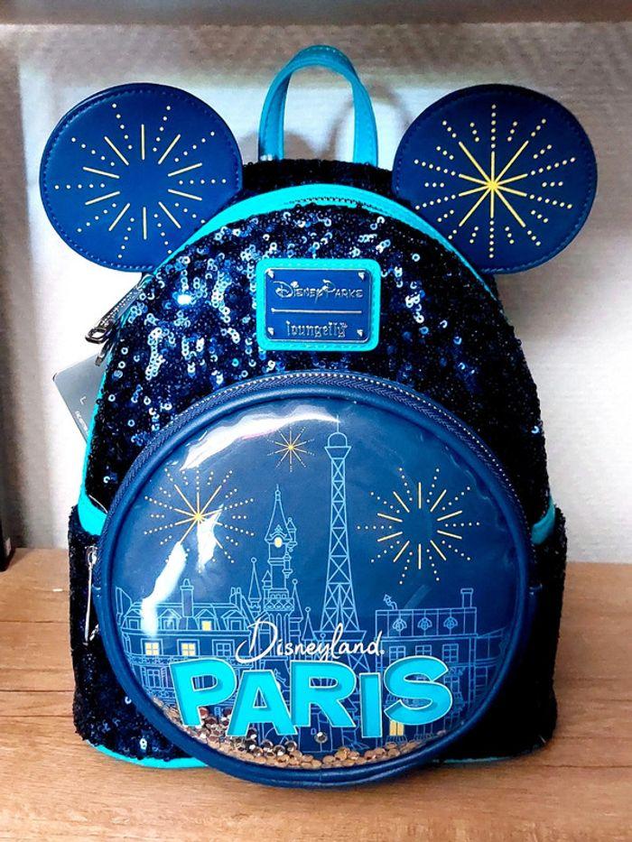 Loungefly disneyparks sequins bleu Mickey et minnie disneyland paris neuf - photo numéro 4