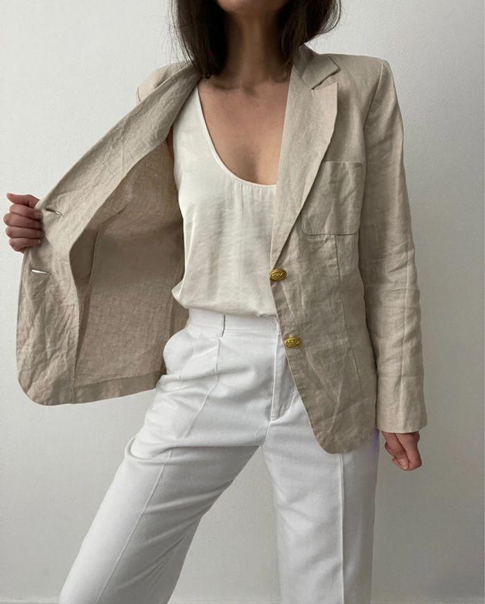 Blazer rétro beige 100% lin - photo numéro 18