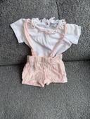 Ensemble t shirt + barboteuse blanche & rose