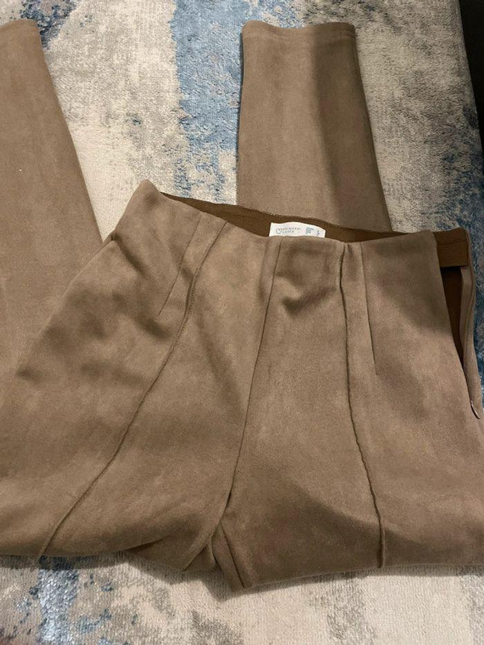 Pantalon droit effet velours marron/crème - photo numéro 9