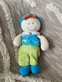 Peluche doudou 26cm baby Luna poupée garçon vert et bleu très bon état