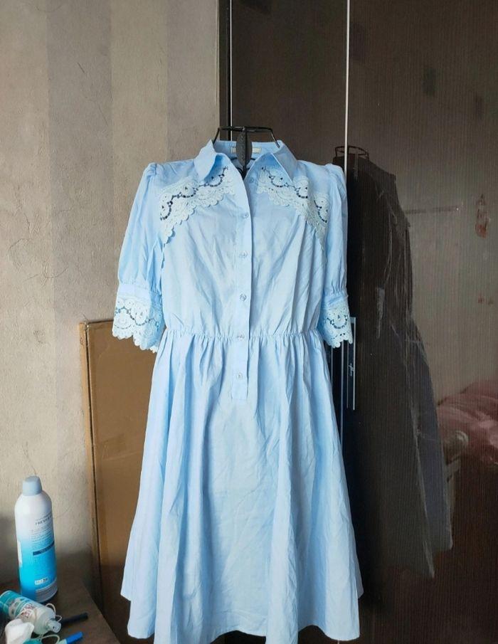 Chemise longue manches courtes , robe bleue ciel sans - photo numéro 1