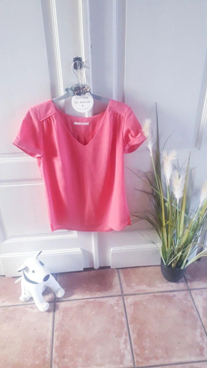 Blouse chemise manches courtes taille 36-38 corail - photo numéro 2