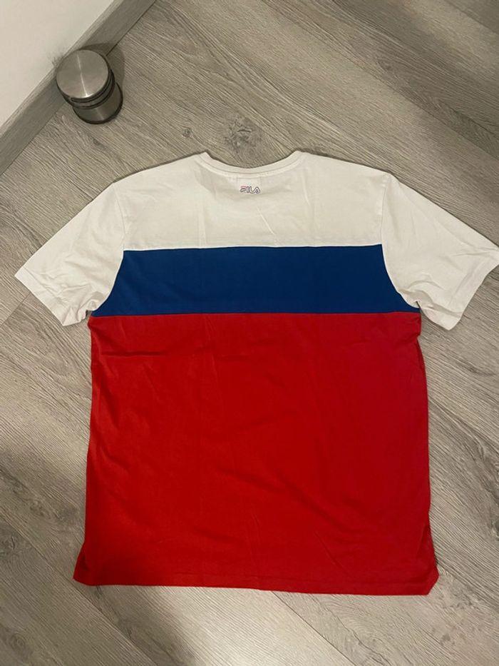 T-shirt à manches courtes col rond rayé blanc rouge bleu fila taille L - photo numéro 6