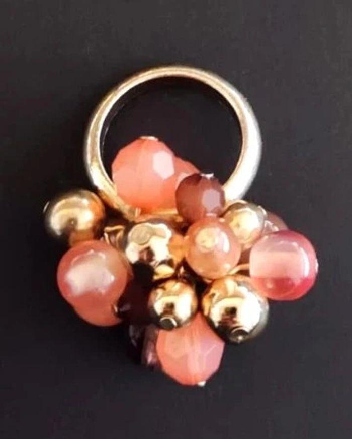 Bague perlée rose/or - photo numéro 1