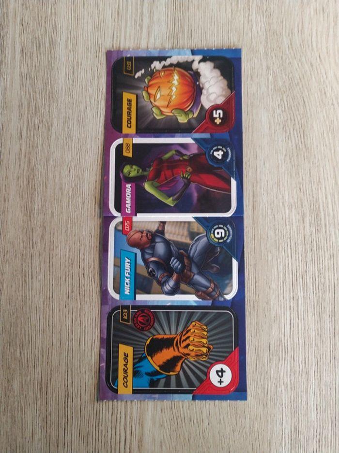 Planche de 4 cartes Marvel 2023 Courage Nick Fury Gamora - photo numéro 1