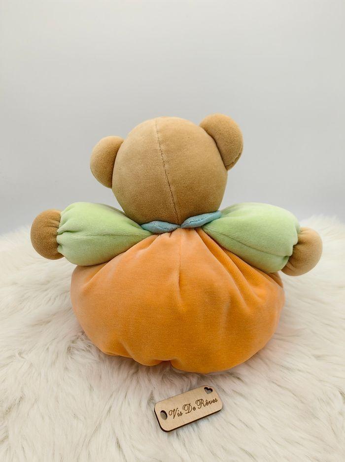 Doudou boule patapouf Ours Orange Chiffre 1 Poche Rouge 24 Cm - photo numéro 3