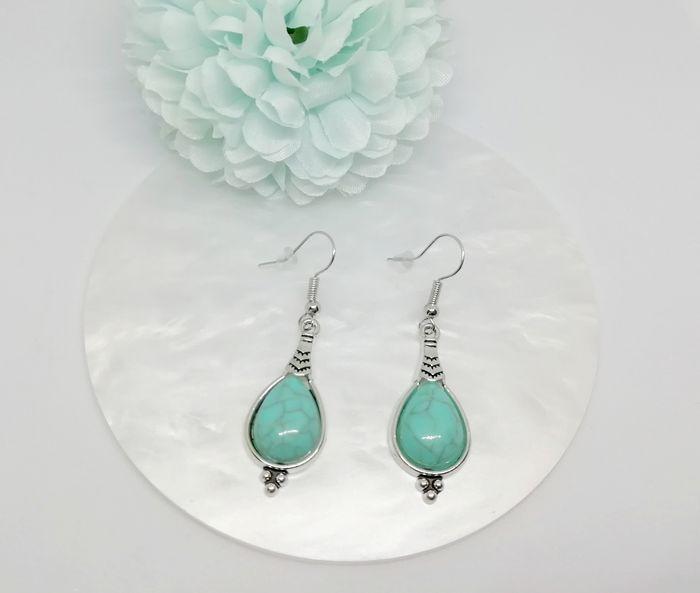 Boucles d'oreilles floral turquoise style ethnique - photo numéro 3