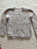 Pull fille doux gris blanc taille 8/10ans