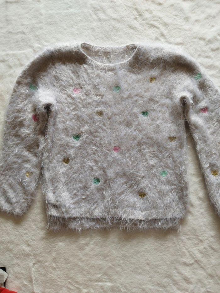 Pull fille doux gris blanc taille 8/10ans - photo numéro 1