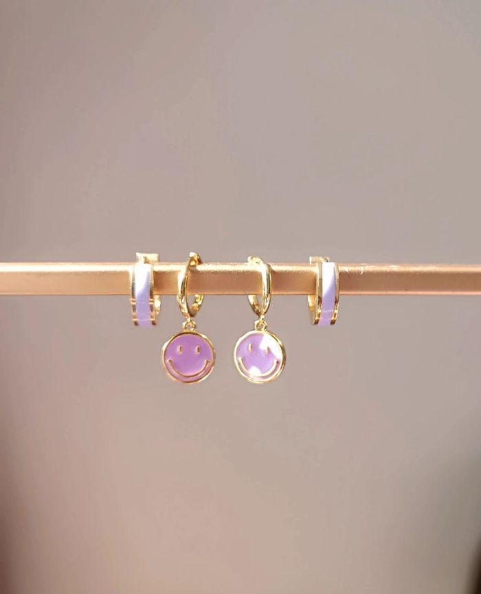 Boucles d'oreilles smile acier inoxydable violet - photo numéro 2