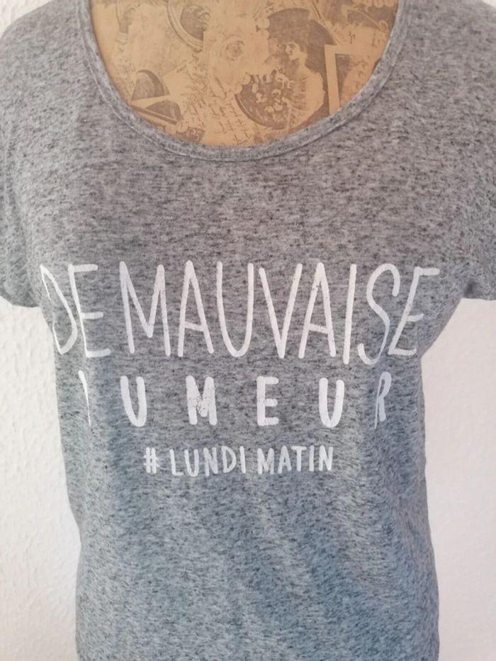 T-shirt, gris, dentelle, mauvaise humeur, Miss Liberto, M - photo numéro 2