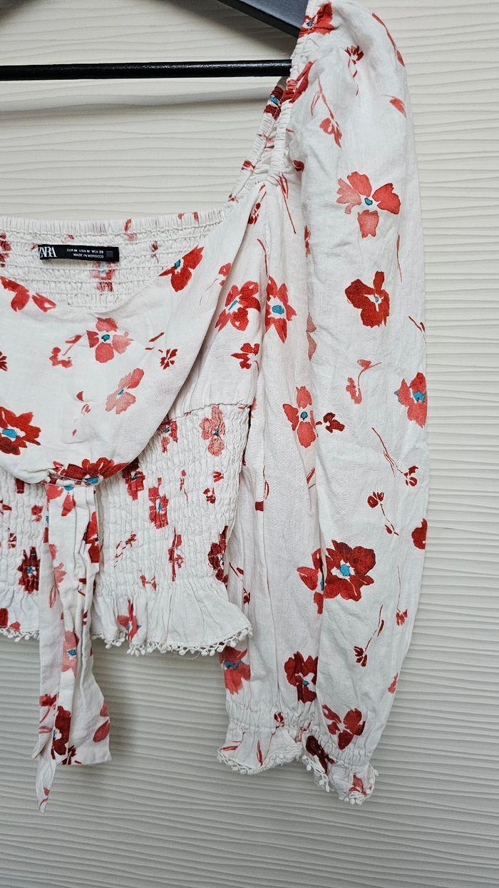 Blouse blanche fleurs Zara - photo numéro 3