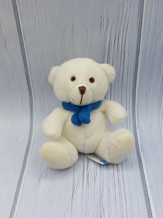 Peluche doudou ours blanc écharpe bleue TEMPS L POUR UNICEF 15 cm assis - photo numéro 1