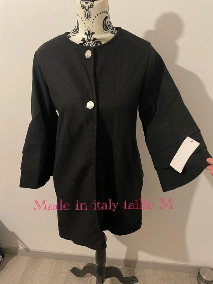 Manteau veste caban noir manches trompette neuf made in Italy taille M - photo numéro 1