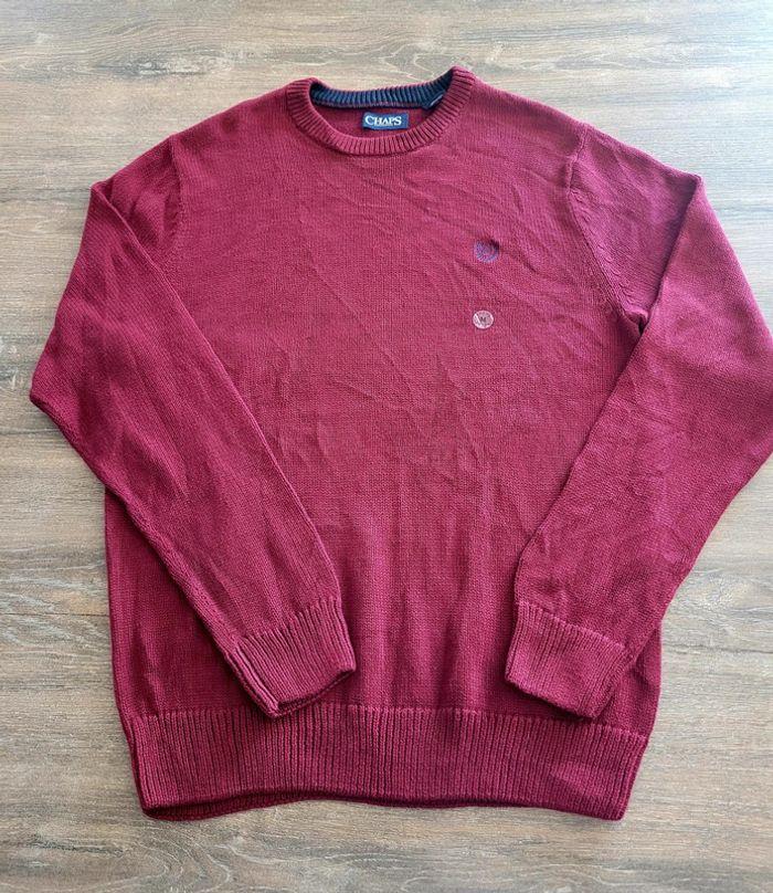 Pull Col Rond Vintage Chaps Ralph Lauren M Bordeaux Logo Brodé - photo numéro 1