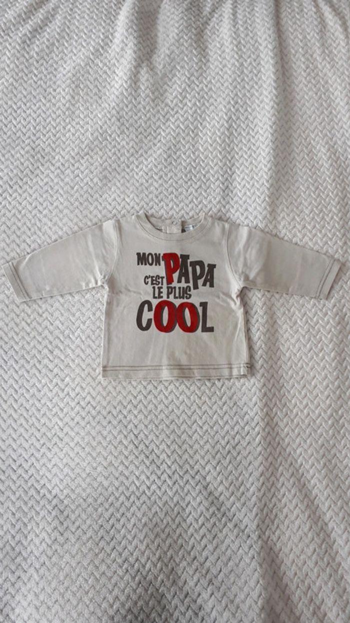 T-shirt manches longues beige "mon papa c'est le plus cool" Kimbaloo 6 mois - photo numéro 1