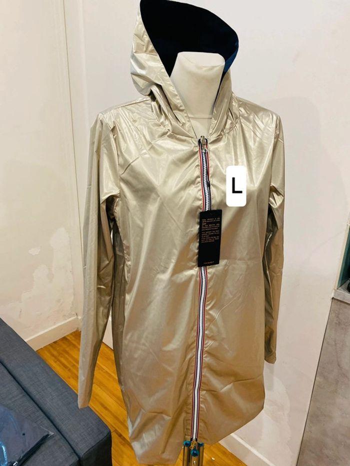 Manteau imperméable réversible mi-long souple doublé marine/doré taille L - photo numéro 2