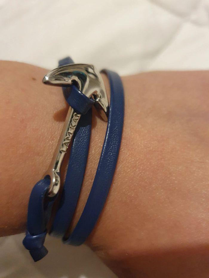 Bracelet en cuir marine avec ancre en argent - photo numéro 2