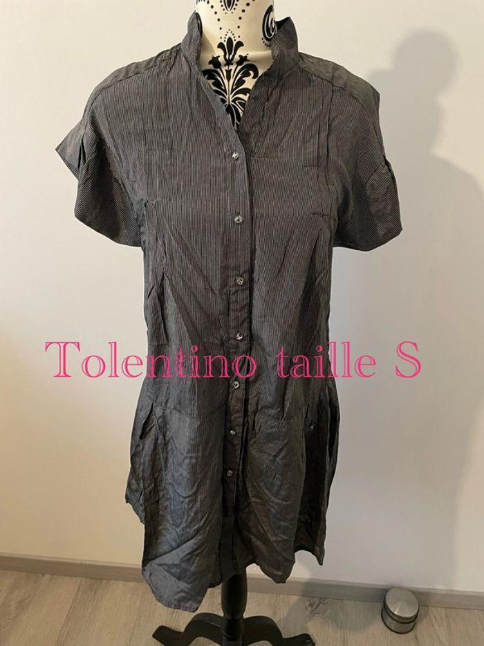 Robe chemise gris rayé noir à manches courtes tolentino taille S - photo numéro 1