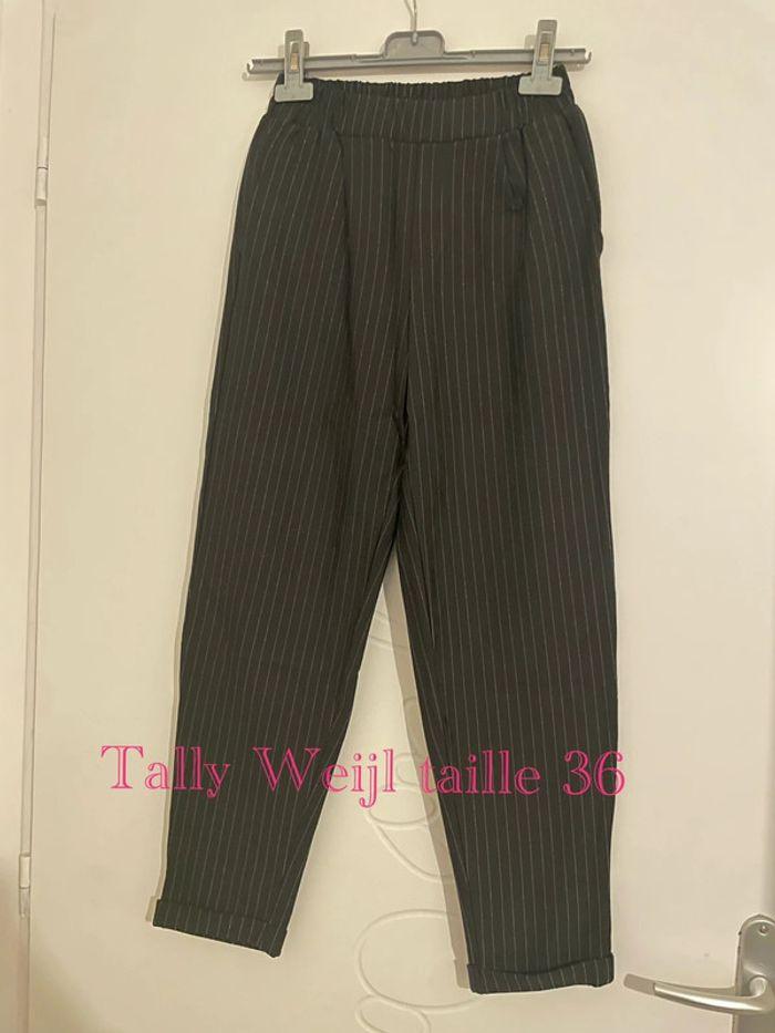 Pantalon style chino noir rayé argenté gris extensible taille élastique Tally weijl taille 36 - photo numéro 1