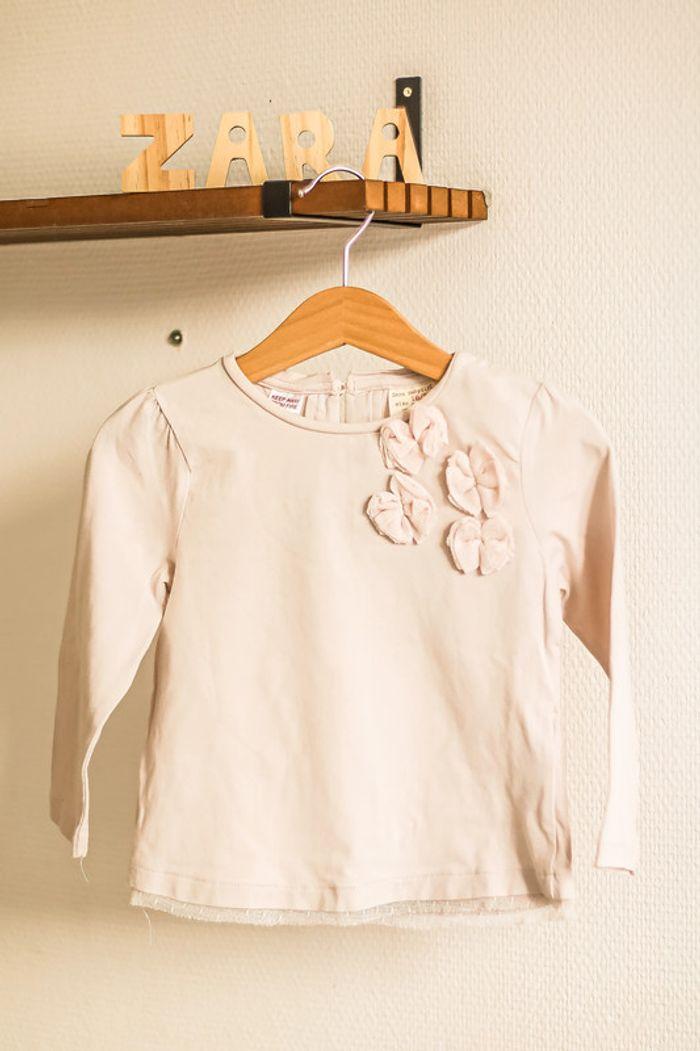 T-shirt manches longues rose très pâle nœuds, Zara, 24 mois - photo numéro 1