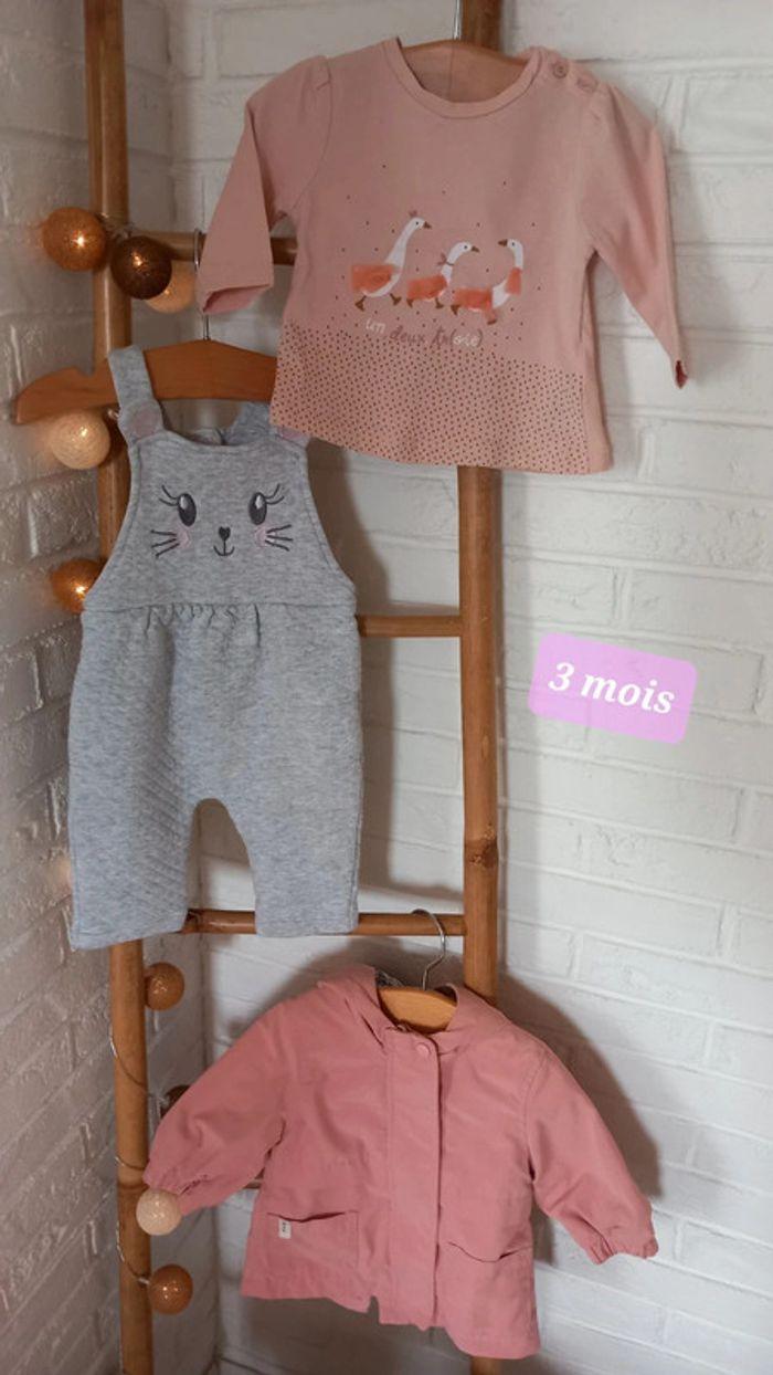 Ensemble fille 3 mois salopette tee-shirt et parka