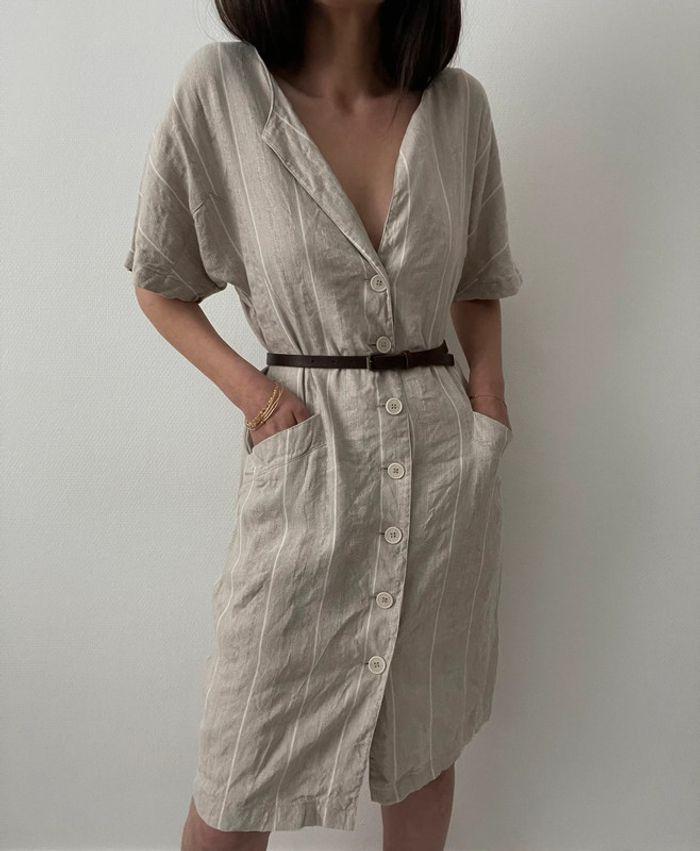 Robe mi longue beige effet rayure - photo numéro 2