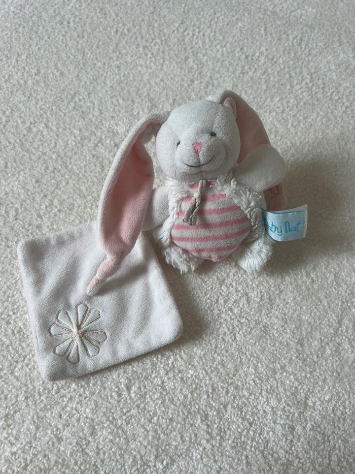 Doudou mouchoir lapin rose baby nat - photo numéro 1