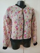 Blouse bombers Zara motifs fleurs fleuris roses gris semi transparent multicolore