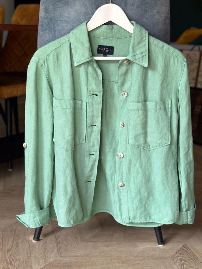 Chemise Caroll Paris en lin et coton vert clair, taille XS/S oversize - photo numéro 2