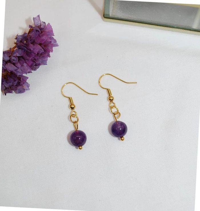 Boucles d oreille Amethyste et en plaqué or - photo numéro 3