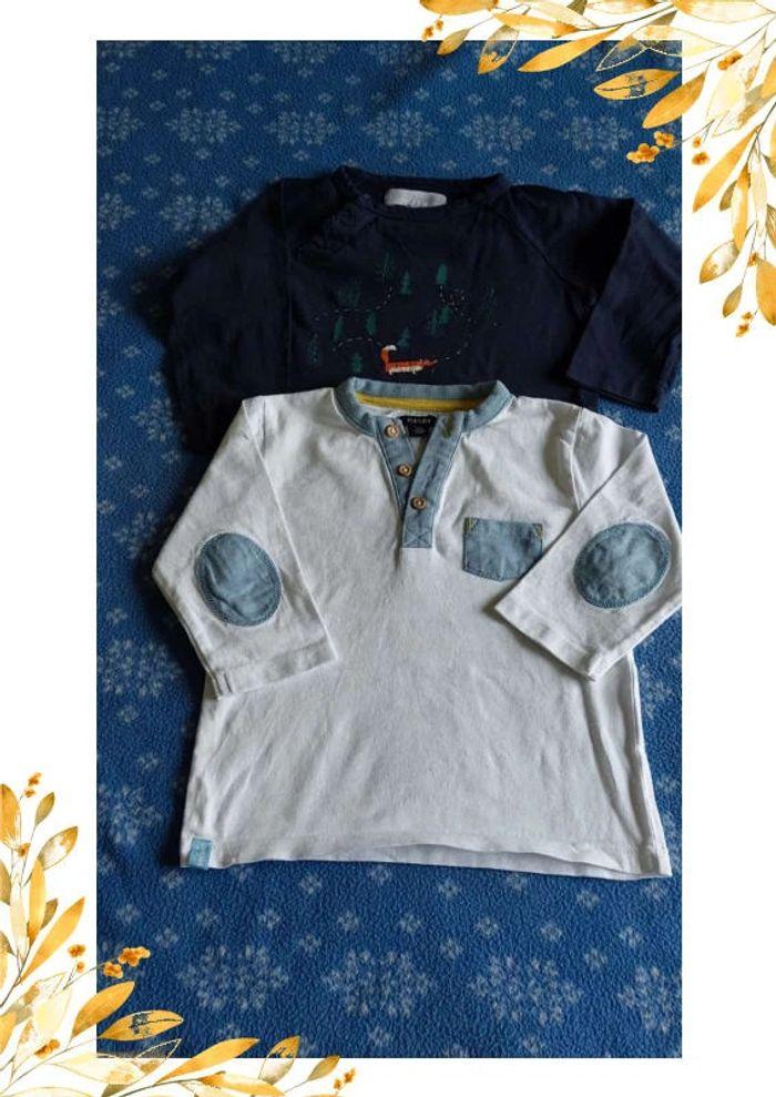 Lot 2 tee-shirts manches longues fins bébé garçon 12 mois - photo numéro 1