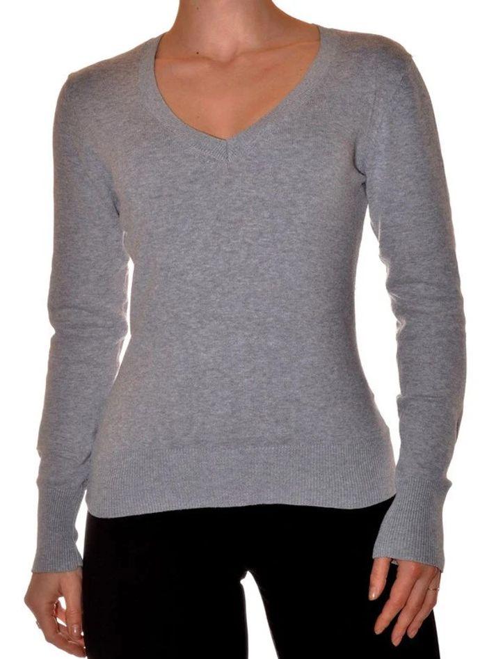 Pull col V fin et ajusté gris clair taille S - photo numéro 5