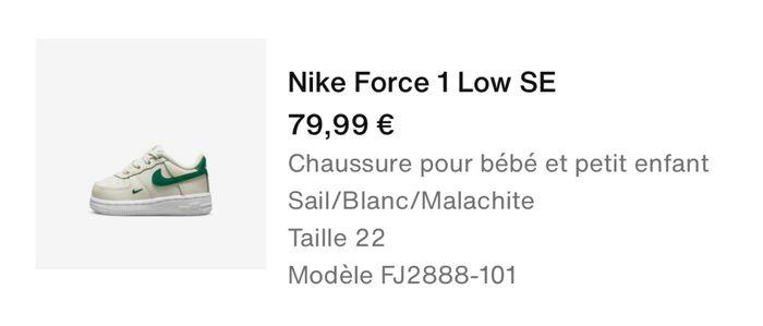 Nike force 1 Low SE  basket enfants neuf 22 blanche et verte - photo numéro 2