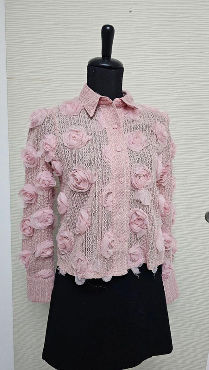 Chemise broderies rose fleurs 3d mademoiselle chic - photo numéro 5