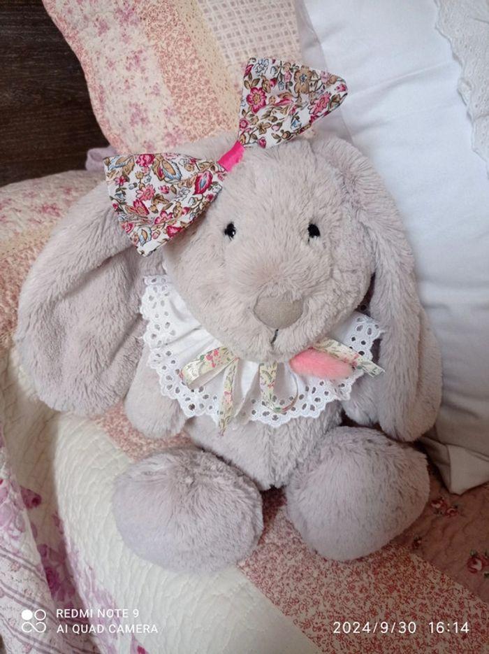 Lapin rétro noeud liberty et col broderie anglaise - photo numéro 11