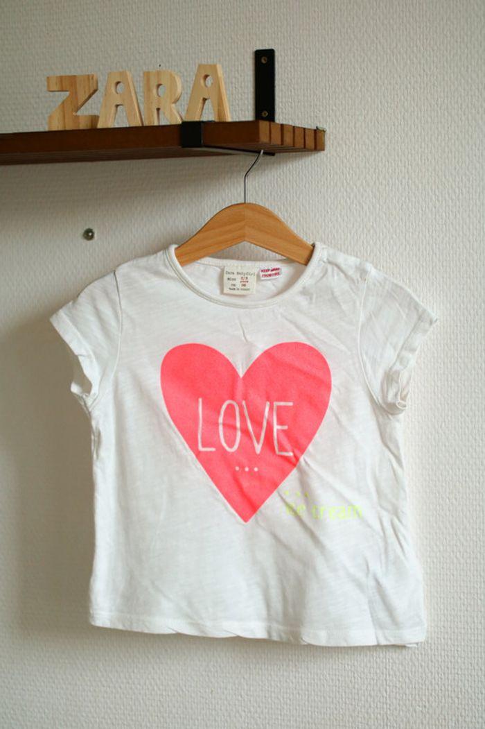 T-shirt blanc coeur,, Zara, 3 ans - photo numéro 1